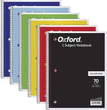 Quaderno Oxford Spiral confezione da 6, 1 soggetto, regola universitaria - 6 assortiti Pre-printed Forms & Quaderni price