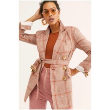 Giacca blazer Free People donna taglia S rosa a quadri con cintura Emily tinto in filato Cappotto Bebè price