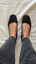 Scarpe donna ragazza ballerine a rete mesh tacco basso nere  black strass fiocco Ballerine price