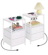 Comodino camera da letto set 2 tavolini estremità bianco con cassetti in tessuto e stazione di ricarica Set Fototessili per La Camera da Letto & Dowry price