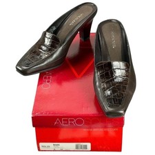 Aerosoles Donna Taglia 6M Jet Plane Caffè Chicco Croc Abito Goffrato Tacchi Mules Scarpe Alto-heeled price