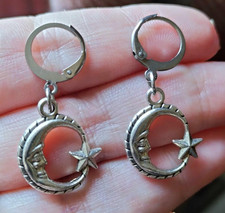 Orecchini Cerchio Argento Luna e Stella Pendenti Leva Indietro Moda Punk Celeste Orecchini in argento price