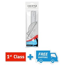 Swift® Set Geometria 4pz Righello Trasparente Goniometro Set Quadrato Triangolo Stationer. Set Square price