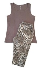 DOMYOS set t-shirt top + pantaloni capri marrone animalier donna ragazza tg L Capri Pantaloni Ragazza price