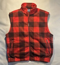 Gilet pile vintage Gap Buffalo a quadri uomo medio rosso nero full zip anni 90 Vest Uomo price