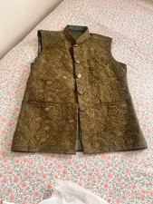 Gilet uomo kaki broccato paisley fascia colletto foderato con bottoni S/M Vest Uomo price