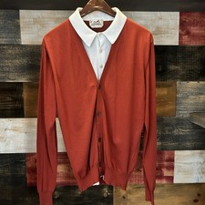 Rare Hermes Cardigan Knit Cotton Hybrid Polo Rust White Medium Men’s Cardigans Uomo price