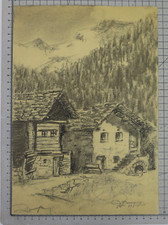 DISEGNO MATITA SU CARTA VEDUTA DI UN BORGO NELLE ALPI PIEMONTESI FIRMATO DR3 Disegno Carta price