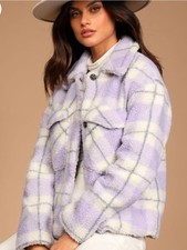 Capanno camionista Avec Les Filles viola bianco a quadri finto shearling - taglia large Cardigan Ragazza price