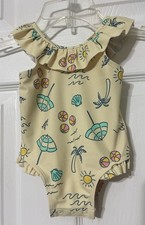 Vecchio costume da bagno blu navy stampa spiaggia dettaglio volant bambina 3-6 mesi Swimsuit Bebè price
