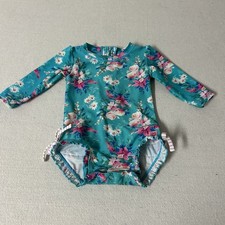 Costume da bagno Ruffle Butts bambino 6-12 m verde acqua floreale manica lunga pezzo unico rashguard Swimsuit Bebè price