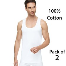 2 PEZZI Canotta Uomo Bianca Tinta Unita Singoli 100% PURO COTONE Smanicata Canotta Canotta Top / Undershirt Ragazzo price