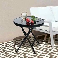 Tavolo pieghevole rotondo 40 cm piano vetro nero laterale bevande interno esterno casa giardino Side Tavolo price