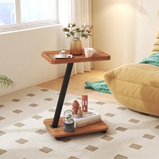 GOLDFAN Tavolino Mobile Laterale con Ruote, 2 Livelli 40cm x 30cm x 57cm, Noce Side Tavolo price