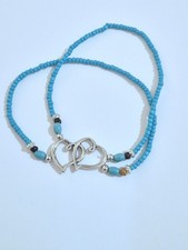 Cavigliera grande doppio elastico turchese perline cuore placcata argento (#206) Anklet price