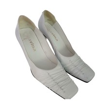 Davina tacchi in pelle bianchi pieghevoli matrimonio festa sera cocktail ballo 38,5 Scarpe Evening price