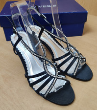 Pavers scarpa sandalo nero raso slingback sera matrimonio applicazione diamante UK 5 Scarpe Evening price