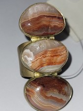 Anello Vintage Aureo e Argento Tono Oro Agata Multicolore Dichiarazione Tg 6 Firmato Argento Wedding Band price