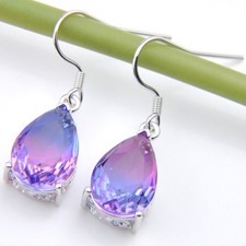 Orecchini pendenti argento pietra preziosa tormalina bicolore goccia lucida limone acqua Colored Stone Orecchini price