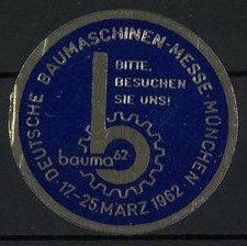 Marchio pubblicitario Monaco, fiera tedesca delle macchine edili 1962,... Etichetta Macchina price