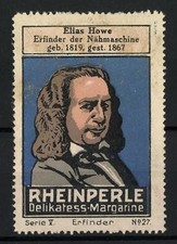 Marchio pubblicitario Elias Howe, inventore della macchina da cucire... Etichetta Macchina price