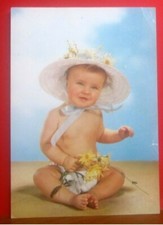 Bebè Bambina con Cappello Cartolina Postcard Vintage Cappello Bebè price