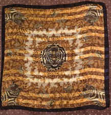 Foulard "Loris Azzaro" Sciarpa Parigi SETA "Re della Giungla" Giraffa Leopardo 40" Scarf Donna price