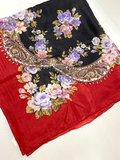 Sciarpa squere floreale retrò pura seta rossa nera sciarpa boho 413 Scarf Donna price