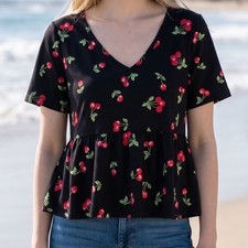 Camicetta Beach Lounge Peplum manica corta stampa ciliegia taglia S traspirante fata boho Camicia Bebè price
