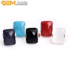 Anelli gioielli base argento tibetano rettangolo sfaccettato pietre preziose assortite #7-#9 Colored Stone Anello price