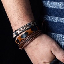 Ensemble 4 Bracelets Homme Femme Cuir tressé Tissage  Tribal Ethnic Ethnic Bracciale price