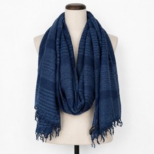 Sciarpa scialle Eileen Fisher lino cotone biologico blu indaco testurizzato frange avvolgente Scarf price