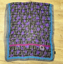 Sciarpa scialle seta trasparente floreale viola logo Fendi FF grande 170x72 cm Italia Scarf price