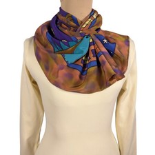 Sciarpa seta vintage dipinta a mano paesaggio urbano scena notturna 31" arte da indossare astratta Scarf price