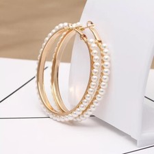 Orecchini a cerchio perle oro trendy moda orecchini a cerchio rotondi venditore UK Pearl Orecchini price