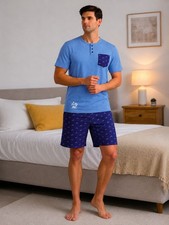 Pigiama Uomo Corto Estivo 100% Cotone Leggero Mezza Manica Vespa Blu Grigio Pois Pigiami uomo price