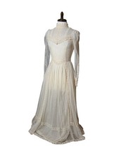 Maxi abito da sposa vintage Jessica McClintock pizzo avorio prateria vittoriana Wedding Abito price