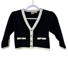 Cardigan maglione bambina vintage bambino numero nero bianco orlo bottoni davanti M 5/6 Maglione & Cardigan & Maglieria Ragazza price