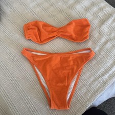 Set bikini a fascia mandarino arancione tinta unita e a righe taglia small Modest Swimwear price