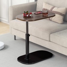 Tavolino Laterale a Forma di C Altezza Regolabile, Divano Girevole 360° Piccolo, Noce Sofa Side Tavolo price