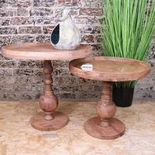 Ucha Set 2 Tavolini Laterali con Piedistallo in Legno Arredamento Casa Fine Caffè Pianta Divano Sofa Side Tavolo price
