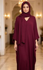 Ultimi 2 Pezzi Qualità Premium Outerstich Abaya Donna con Sciarpa Attaccata BORGOGNA Abaya price