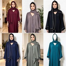 Ultimi 2 Pezzi Qualità Premium Punto Esterno Abaya Da Donna con Sciarpa Attaccata Abaya price