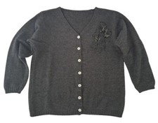 Made in Italy cardigan maglione lana grigio fiori perline donna ragazza tg. M Cardigans Ragazzo price