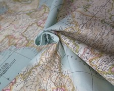 WORLD MAP 2 Globe Atlas Furnishing Fabric Cotton Material 140cm wide SKY BLUE Map & Globe price
