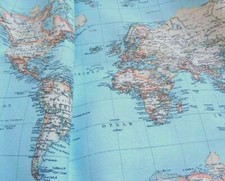 WORLD MAP Globe Curtain Upholstery Dress Cotton Fabric Material - 55'' wide Blue Map & Globe price