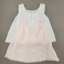 ANTIQUE Vtg 40s 50s White Pink Silky Lace Slips Dress Baby Girl SET OF 2 Baby Slips price