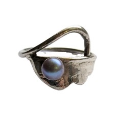 Vintage Artisan 925 Sterling Silver Cultured Pearl Ring Size 4.5 Pearl Ring price