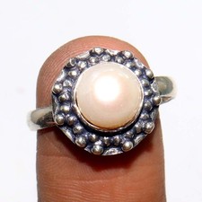 925 Silver Plated Round Pearl Floral Ring US 7.5 Classy Look Most Beautiful N088 Pearl Ring price