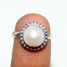 925 Silver Plated Round Pearl Ring US 7.5 Gift For Sister Most Beautiful AU U310 Pearl Ring price